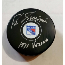 Ed Giacomin signed New York Rangers Logo Hockey Puck JSA authenticated